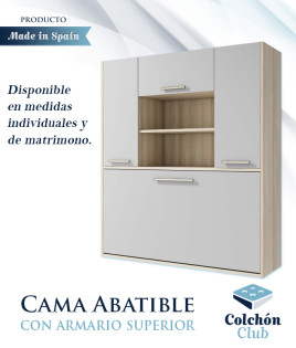 Cama Abatible Matrimonial disponible en medidas Individuales con armario superior Ref Z24000