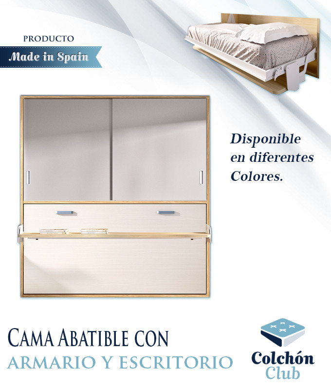 Cama Abatible con escritorio y armario de puertas correderas Ref Y72000