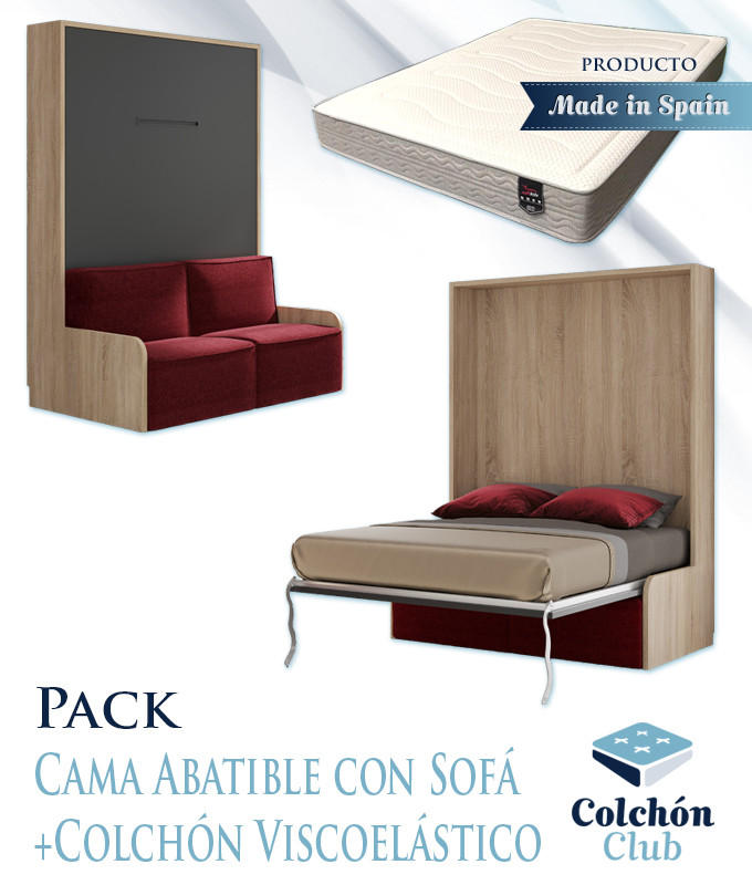 Pack Cama Abatible Vertical con Sofá y Colchón Viscoelastico Ref N42000