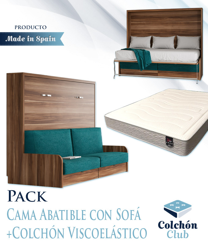 Pack Cama Abatible Horizontal con Sofá y Colchón Viscoelastico Ref N43000