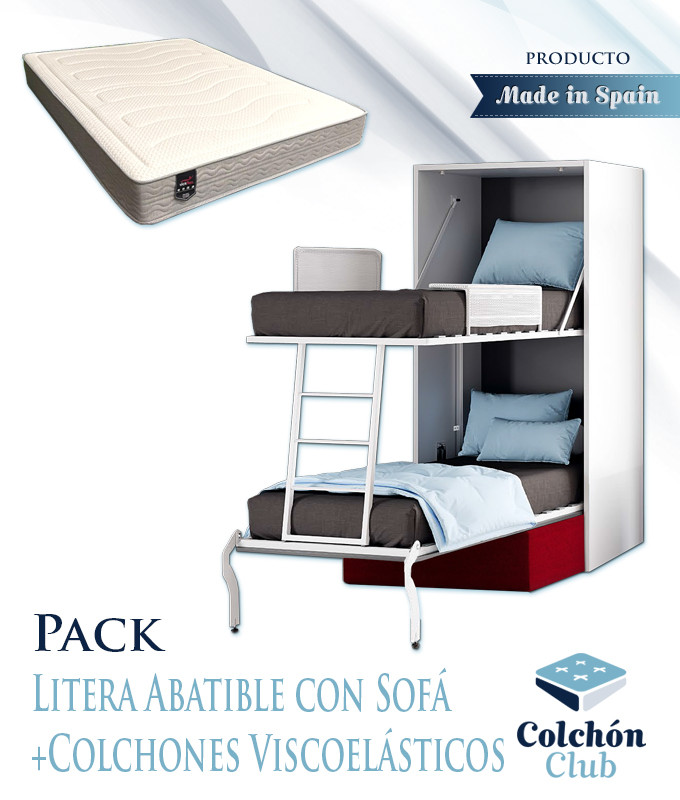 Pack Litera Abatible Vertical de 90 con Sofá y Colchones Viscoelásticos Ref N38000