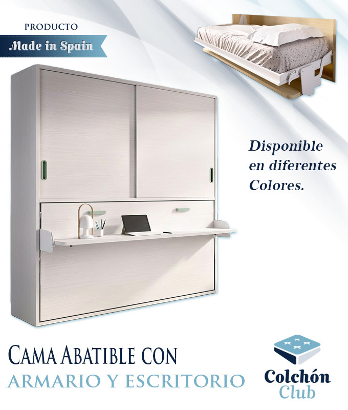 Cama Abatible con escritorio y armario de puertas correderas Ref Y72000