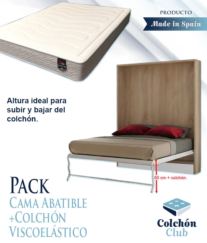 Pack Cama Abatible Vertical sobreelevada y Colchón Viscoelasticos Ref N85000