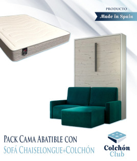 Pack Cama Abatible Vertical con Sofá Chaiselongue y Colchón Viscoelastico Ref N89000
