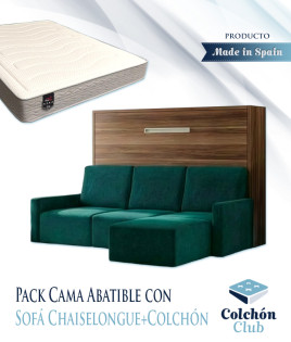 Pack Cama Abatible Horizontal con Sofá Chaiselongue y Colchón Viscoelastico Ref N90000