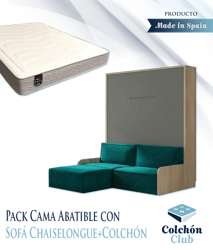 Pack Cama Abatible con Sofá Chaiselongue y Colchón Viscoelastico Ref N93000