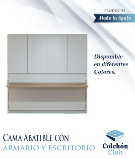 Cama abatible Matrimonial e individual con escritorio y armario Ref N96000