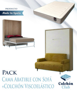 Pack Cama Abatible Vertical con Sofá y Colchón Viscoelastico Ref N28100