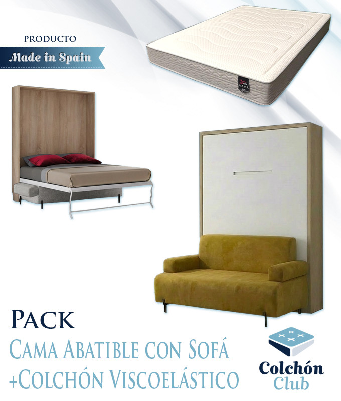 Pack Cama Abatible Vertical con Sofá y Colchón Viscoelastico Ref N28100