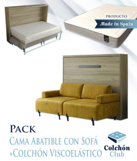 Pack Cama Abatible Horizontal con Sofá y Colchón Viscoelastico Ref N35100