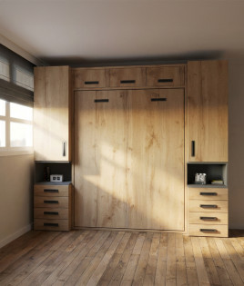 Dormitorio con cama abatible vertical matrimonial con altillo y armarios a ambos laterales Ref Z24-56