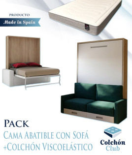 Pack Cama Abatible Vertical con Sofá y Colchón Viscoelastico Ref N28000