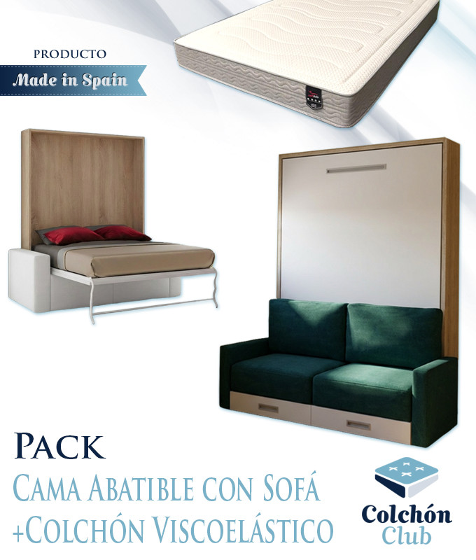 Pack Cama Abatible Vertical con Sofá y Colchón Viscoelastico Ref N28000