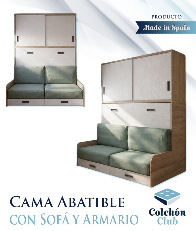 Cama Abatible Horizontal con Sofá y Armario de puertas correderas Ref N98000