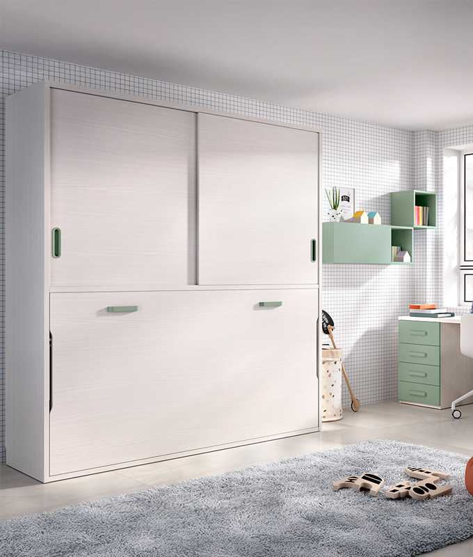 Cama Abatible Horizontal individual con altillo superior Ref Y36000