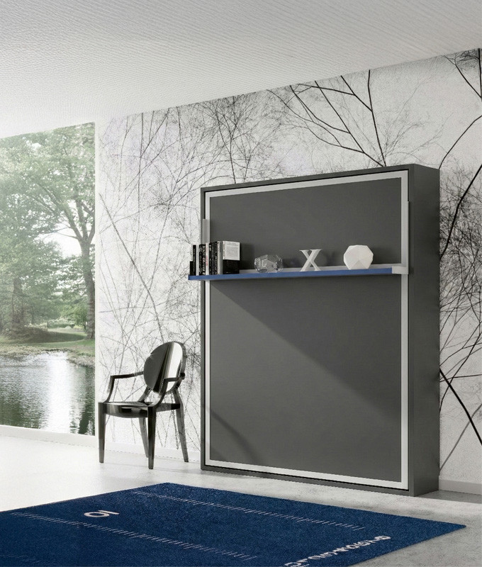 Cama Abatible Vertical con estante sincronizado disponible en diferentes medidas y colores Ref N46000