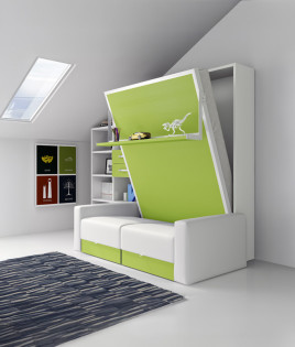 Cama Abatible Vertical con estante y Sofá disponible en diferentes medidas y colores Ref N16000