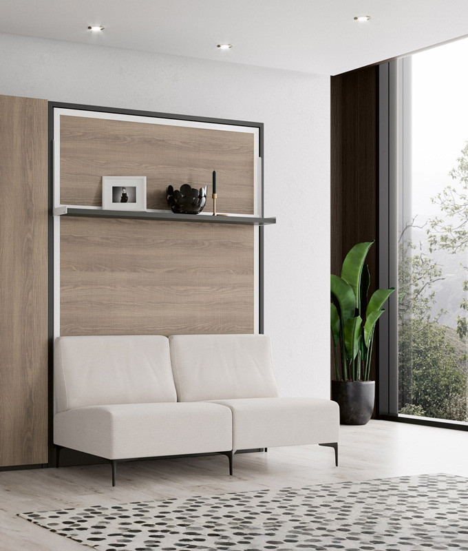 Cama Abatible Vertical con estante y Sofá disponible en diferentes medidas y colores Ref N44000
