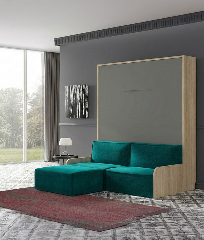 Cama Abatible Vertical con brazos de madera y con Sofá Chaiselongue Ref N91000