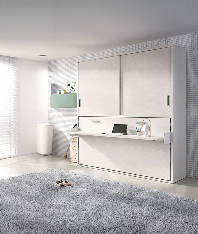 Cama Abatible con escritorio y armario de puertas correderas Ref Y72000