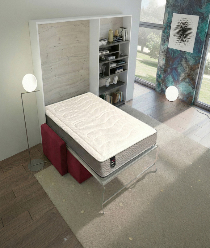 Pack Cama Abatible Vertical con Sofá Chaiselongue y Colchón Viscoelastico Ref N89000