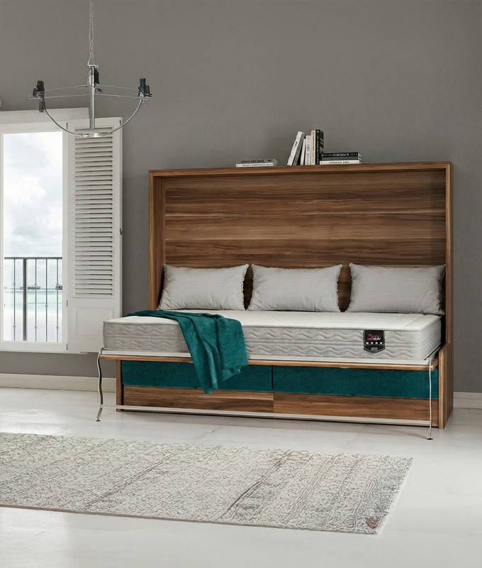 Pack Cama Abatible Horizontal con Sofá y Colchón Viscoelastico Ref N43000