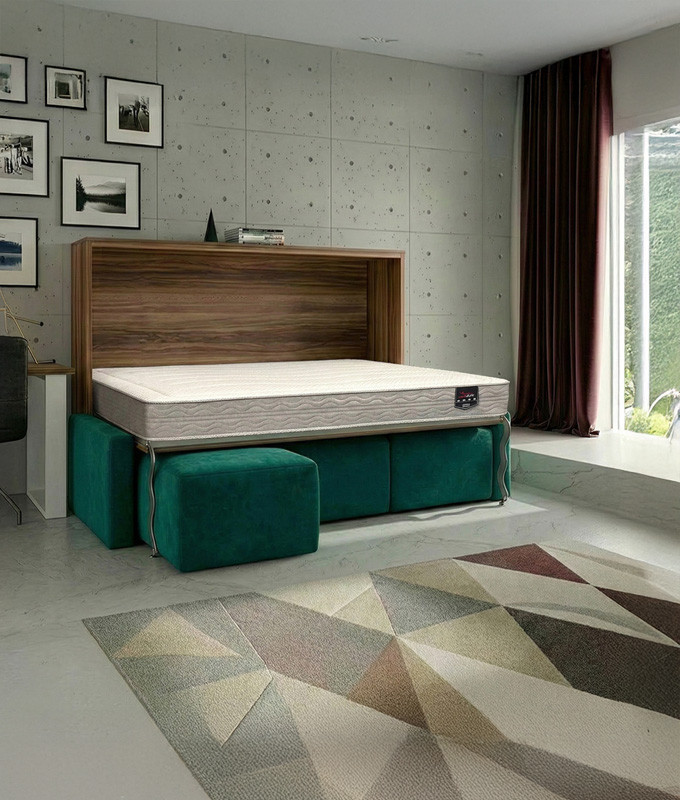 Pack Cama Abatible Horizontal con Sofá Chaiselongue y Colchón Viscoelastico Ref N90000