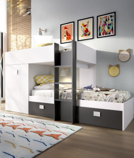 Litera juvenil con armario y contenedores Ref YK35