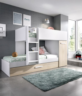 Dormitorio Juvenil Trilitera tren con armario Ref YK19