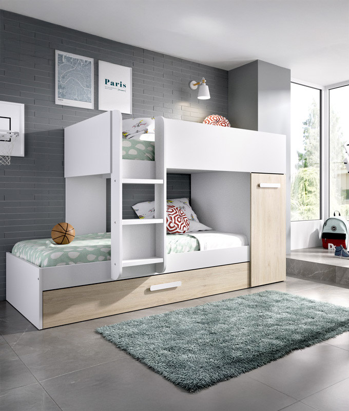 Dormitorio Juvenil Trilitera tren con armario Ref YK19
