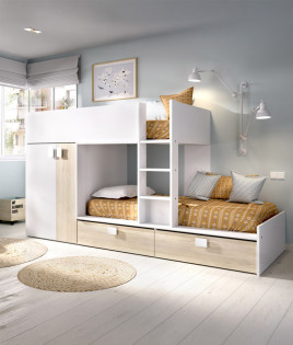 Dormitorio Juvenil litera tren con contenedores y armario Ref YK09