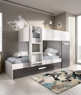 Dormitorio Juvenil Trilitera tren con armario Ref YK18