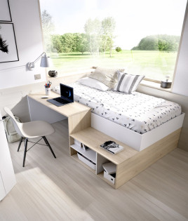 Cama Juvenil con escritorio y huecos de almacenaje Ref YK30