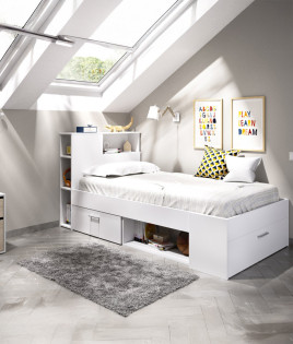 Dormitorio Juvenil con cama compacta con huecos de almacenaje Ref YK21