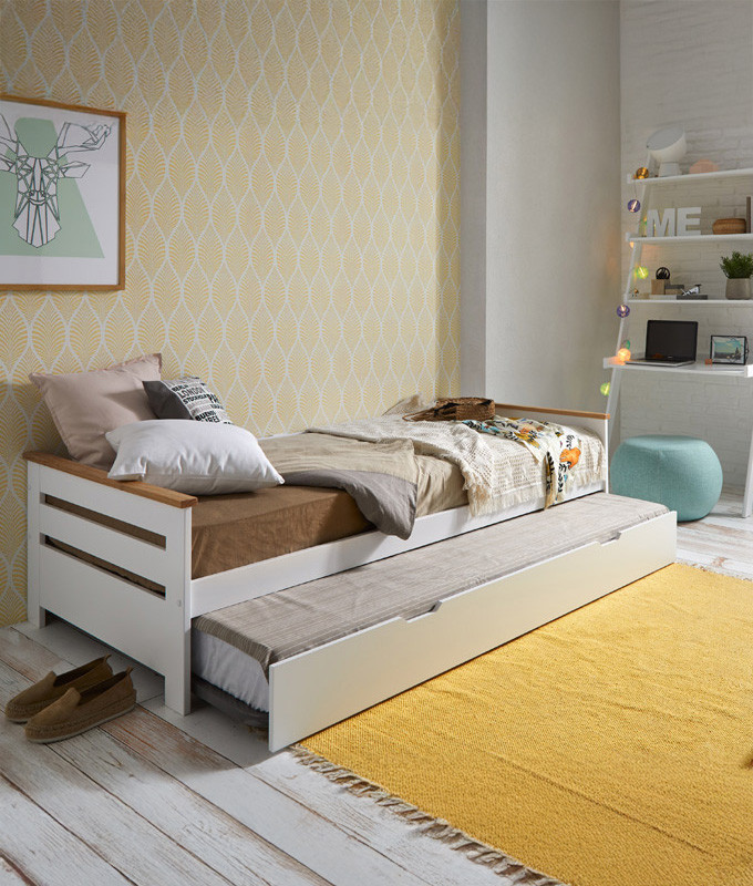 Cama juvenil con arrastre nido fabricada en madera de pino Ref TA16