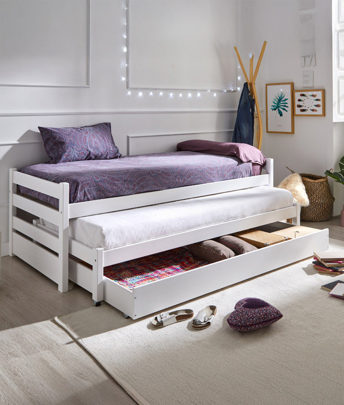 Cama compacta desplazable con arrastre fabricada en madera de pino Ref TA07