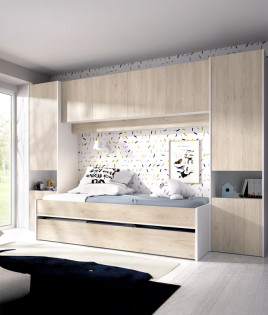 Dormitorio puente Juvenil con cama nido y armarios Ref YK27