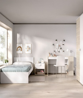 Dormitorio Juvenil con cama, armario 2 puertas, mesita y escritorio Ref YK02