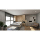 Dormitorio con cama abatible vertical con sofá y armarios a ambos laterales Ref Z24-59
