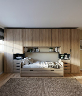 Dormitorio puente con cama nido y armarios laterales Ref YC519