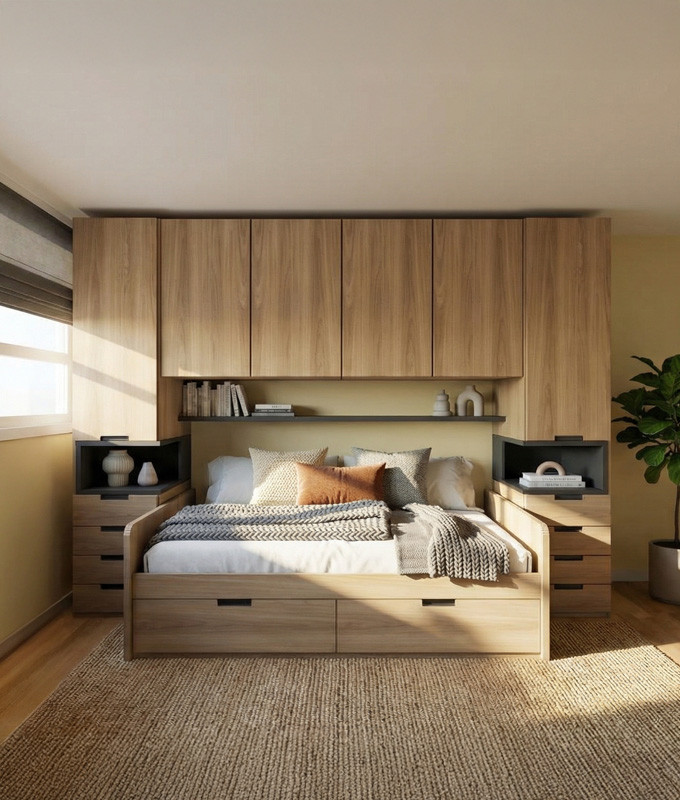 Dormitorio puente con cama nido y armarios laterales Ref YC520