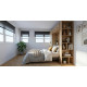 Dormitorio con cama abatible vertical con altillo, armario y estantería terminal Ref Z24-58