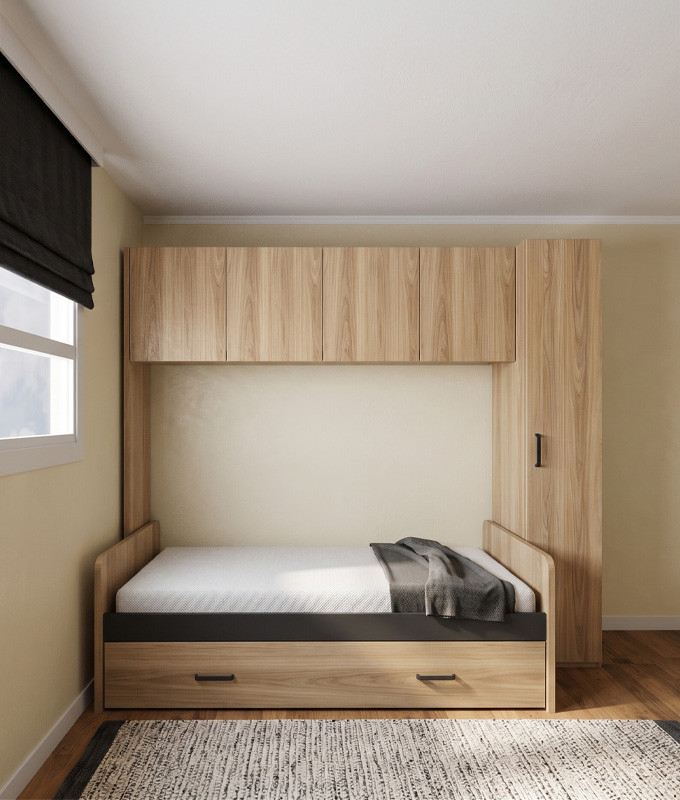 Dormitorio puente con cama nido y armario Ref YC526