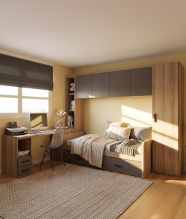 Dormitorio puente con cama nido, armario y escritorio Ref YC528