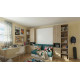 Dormitorio con cama abatible matrimonial, armarios, estanterías, escritorio y Sofá Ref N24