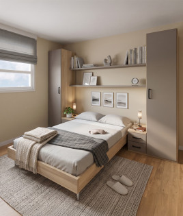 Dormitorio con cama matrimonial y armarios laterales Ref YC530