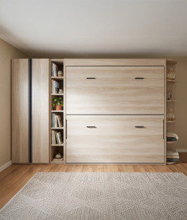 Dormitorio con litera abatible, armario, estantería y zapatero Ref YC532