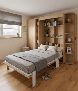 Dormitorio con cama abatible con escritorio, armario, estantería y zapatero Ref YC533