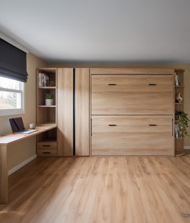 Dormitorio con litera abatible, armario, estantería, zapatero y escritorio Ref YC538