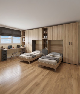 Dormitorio puente con camas, armarios y escritorio Ref YC539